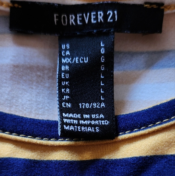 Women's Forever21 Blue and Yellow Striped Mini Dress Size L Gently Used - Picture 3 of 3